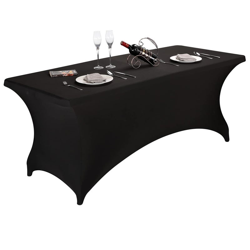 LZY Spandex Fitted Stretch Table Cover for 6 ft or 4ft or 8ft Folding Table, Rectangular Cocktail Tablecloth, Perfect for Party or Banquet (6FT Black) - Image 1